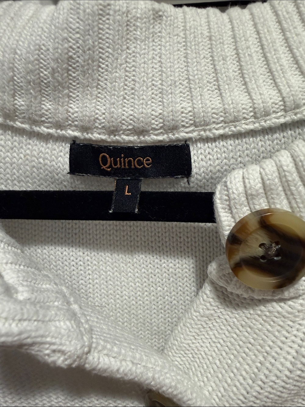 Quince White Cropped Knit Cardigan with Tortoiseshell Buttons - Picture 2 of 4